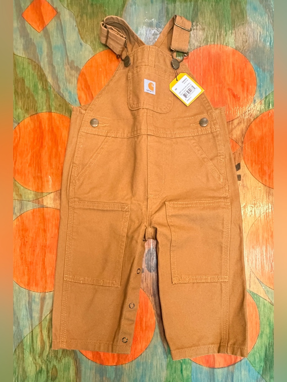 New Carhartt Duck Canvas Bib Overalls Baby Sz 9 Month Cotton Snap Leg Brown New